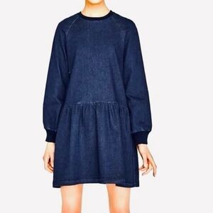ZARA Denim Navy Long-Sleeve Dress